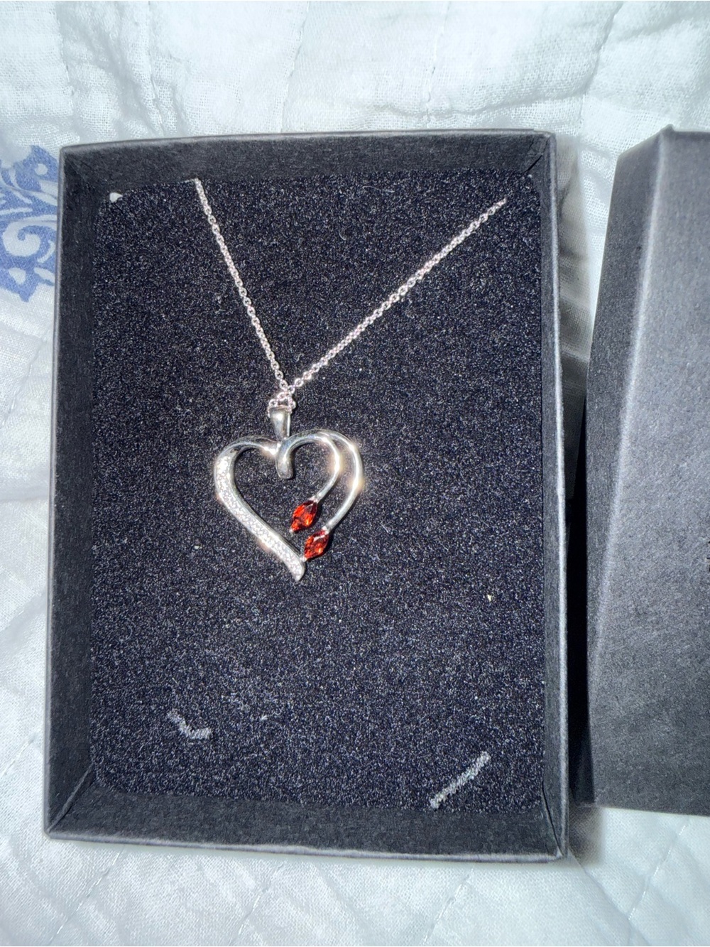 Zales Sterling Silver Heart Necklace with Red Gemstones